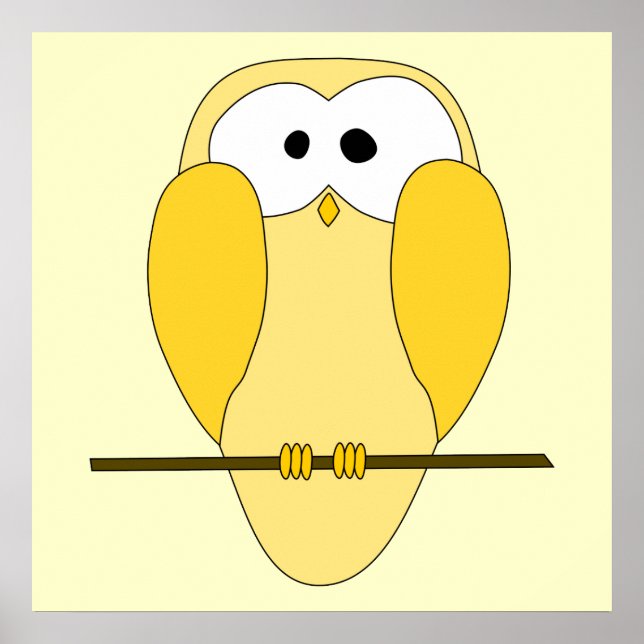 Poster Caricature de la chouette. Jaune. (Devant)