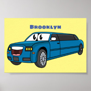 Poster Caricature de la Limousine bleu mignonne
