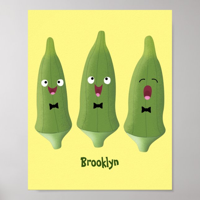 Poster Caricature de légumes de l'okra chantante mignonne (Devant)