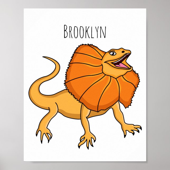 Poster Caricature de lézard à col frisé orange (Devant)