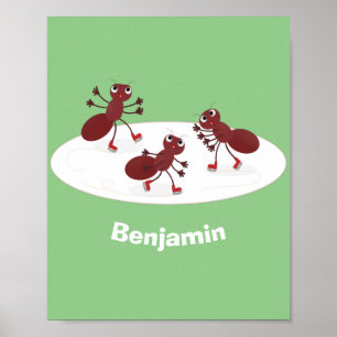 Poster Caricature de patinage sur glace de Happy red four