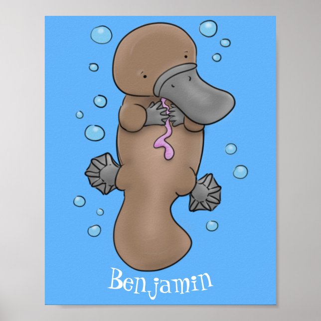 Poster Caricature de platypus bébé très heureuse (Devant)