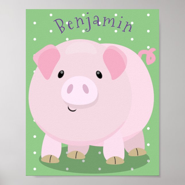 Poster Caricature de porc mignon rose pot vendue (Devant)