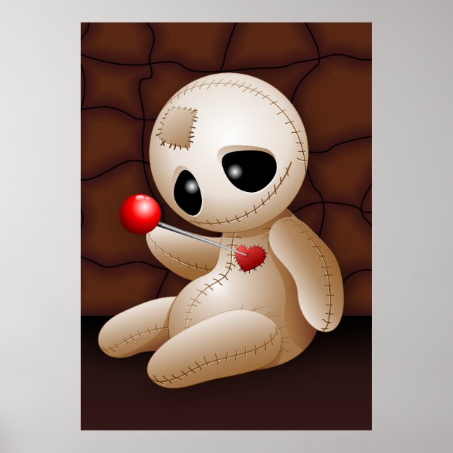 Poster Caricature de poupée vaudou en amour (Devant)