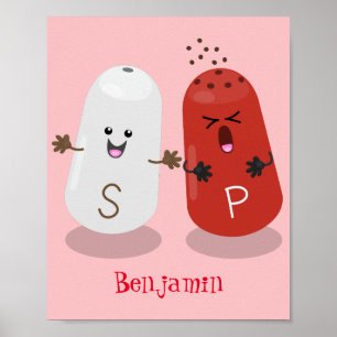 Poster Caricature de shakers de sel et de poivre de Cute