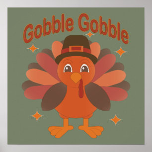 Poster Caricature de Turquie Thanksgiving - "Gobble Gobbl