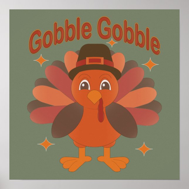 Poster Caricature de Turquie Thanksgiving - "Gobble Gobbl (Devant)