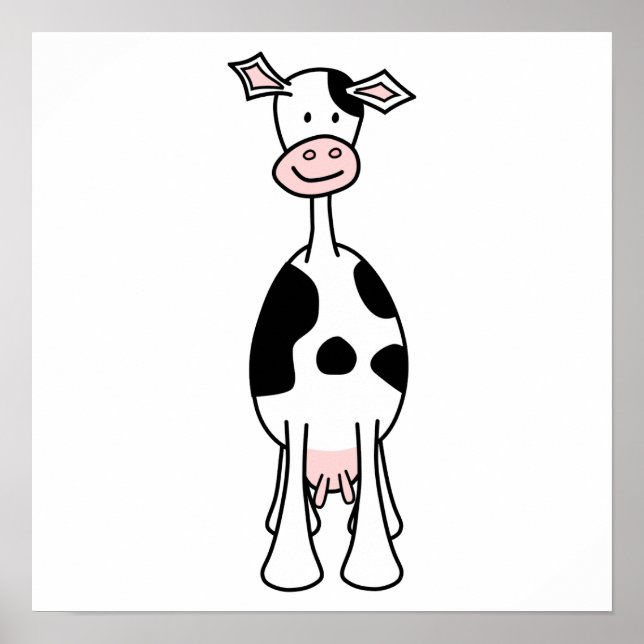 Poster Caricature de vache noire et blanche. Devant. (Devant)