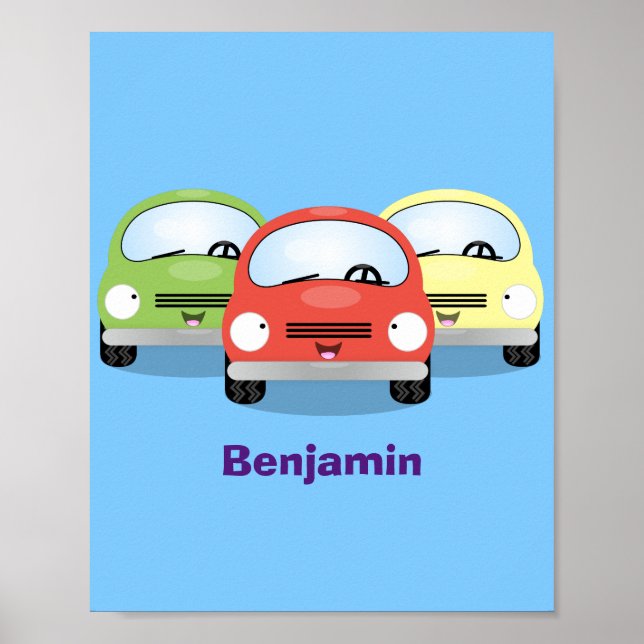 Poster Caricature de voitures Cute kawaii (Devant)