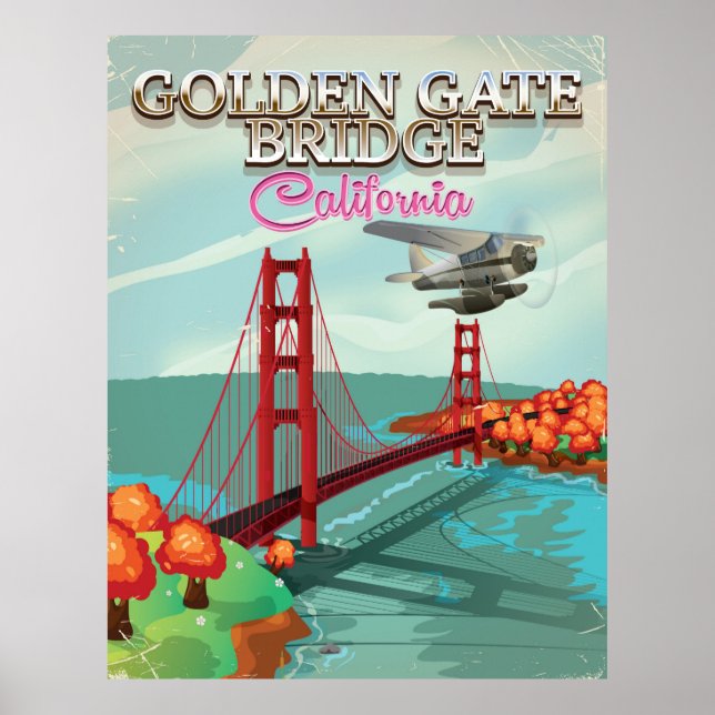 Poster Caricature de voyage de Golden Gate Bridge en Cali (Devant)
