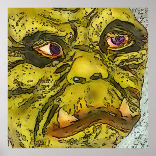 Poster Caricature déplaisante Monster Black Outline