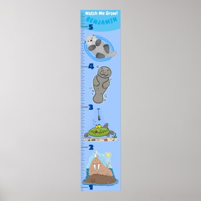 Poster Caricature des créatures marines de poissons migno (Devant)