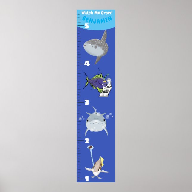 Poster Caricature des créatures marines de poissons migno (Devant)