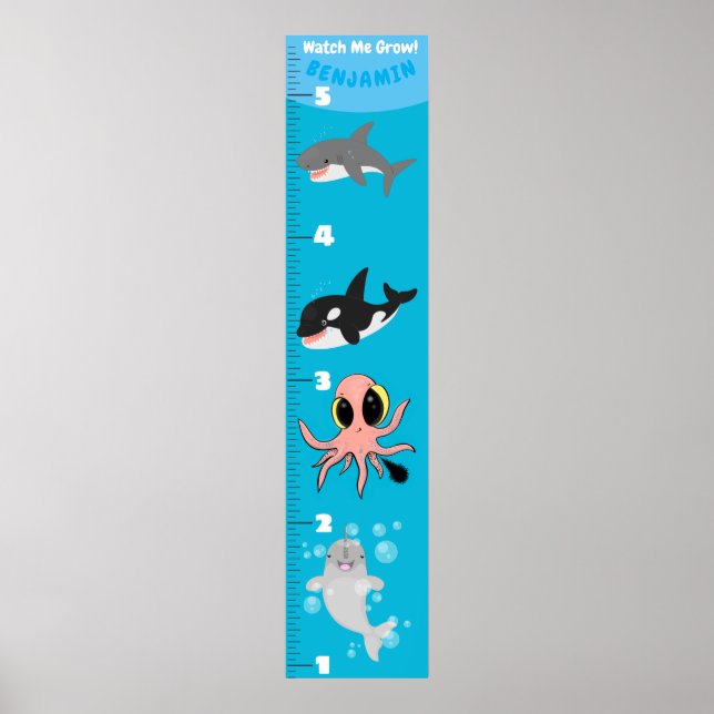 Poster Caricature des créatures marines de poissons migno (Devant)