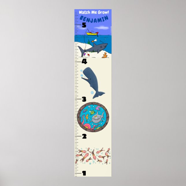 Poster Caricature des créatures marines de poissons migno (Devant)