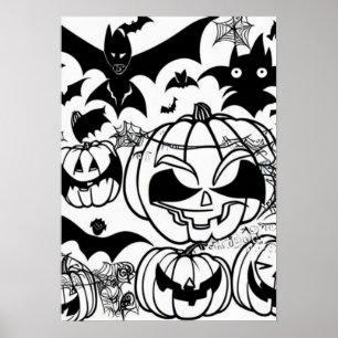 Poster Caricature d'halloween noir et blanc