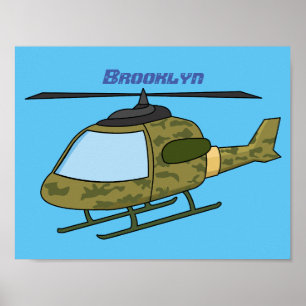 Poster Caricature d'hélicoptère camoflage de l'armée