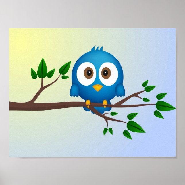 Poster Caricature d'oiseau bleu sur Twitter (Devant)