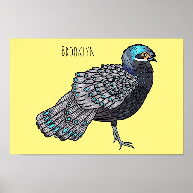 Poster Caricature d'oiseau de faisan paon de Bornéo (Devant)