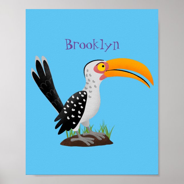 Poster Caricature d'oiseau de safari de barbecue jaune am (Devant)