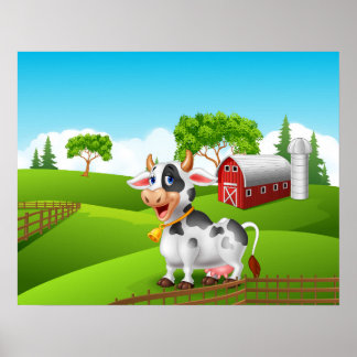Poster Caricature drôle vache