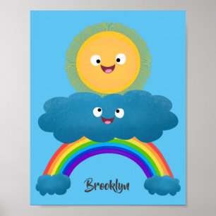 Poster Caricature en arc-en-ciel du joyeux nuage de solei