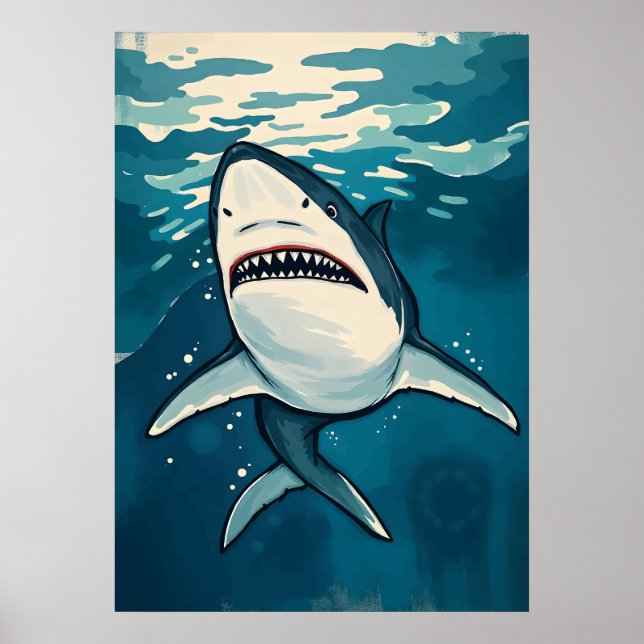 Poster Caricature Grand requin blanc - Art Ocean Predator (Devant)
