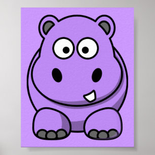 Poster caricature-hippo mignon adorable violet amical