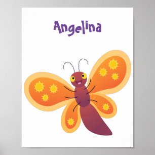 Poster Caricature joli papillon orange