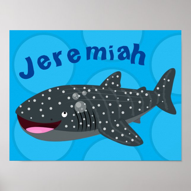 Poster Caricature joli requin baleine joyeux (Devant)