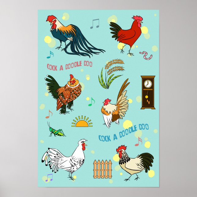 Poster Caricature motif de coqs mignonne et transparente (Devant)