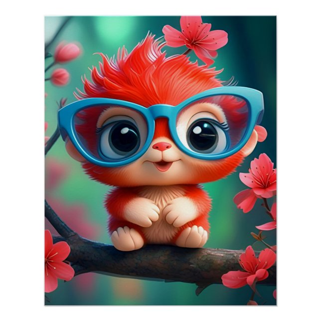 Poster Caricature Panda Rose Sur La Branche (Devant)