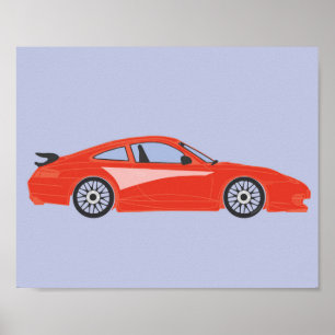 Poster Caricature rouge pépinière dessin de voiture
