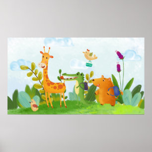 Poster Caricature scolaire pour animaux sauvages adorable