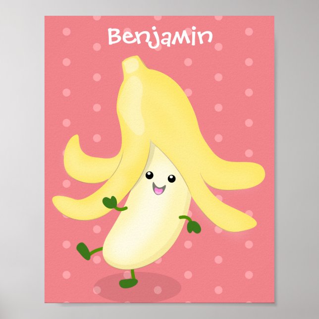 Poster Caricature sur la banane de Cute kawaii (Devant)