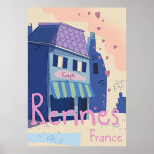 Poster Caricature vintage Rennes France