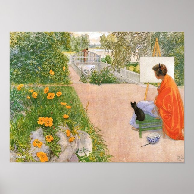 Poster Carl Larsson peinture, Bridge. (Devant)