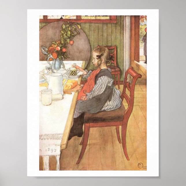 Poster Carl Larsson Petit déjeuner malheureux de Late Ris (Devant)