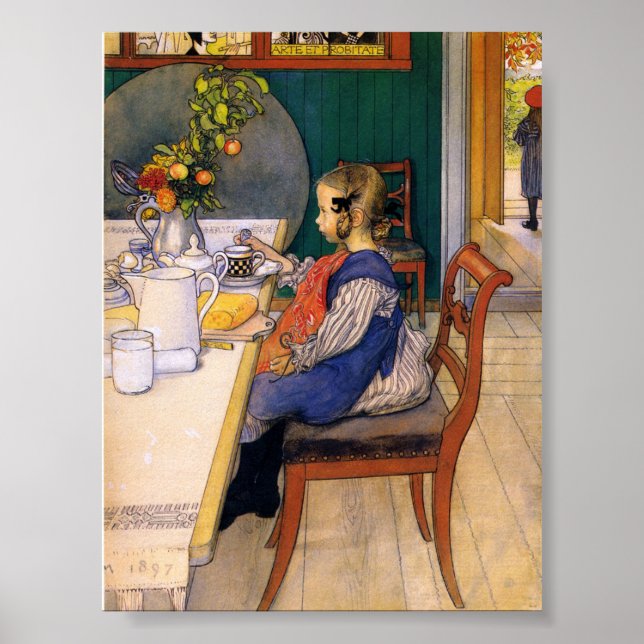 Poster Carl Larsson Petit déjeuner malheureux de Late Ris (Devant)