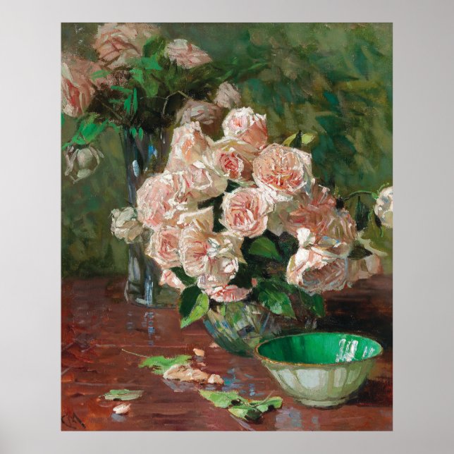 Poster Carl Moll Vintage White Roses (Devant)