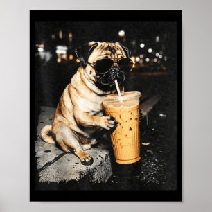 Poster Carlin buvant un café glacé lunettes de chien cool