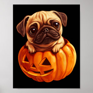 Poster Carlin En Citrouille Halloween Pugkin mignonne Car