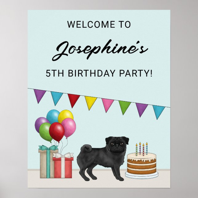 Poster Carlin noir mignon dessin chien accueil Anniversai (Devant)