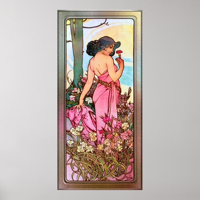 Poster Carnation Portrait Art Nouveau par Alphonse Mucha (Devant)