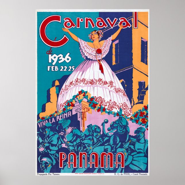 Poster Carnaval de 1936, 22-25 février, Panama (Devant)