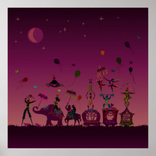 Poster carnaval de cirque voyageant de nuit