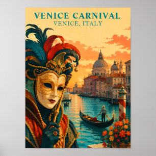 Poster Carnaval de Venise Italie Masque Vénitien Vintage