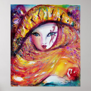 POSTER CARNAVAL EN JAUNE AVEC ROSE ROUGE