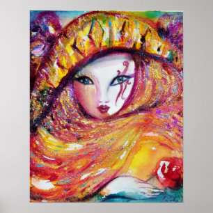 POSTER CARNAVAL EN JAUNE AVEC ROSE ROUGE
