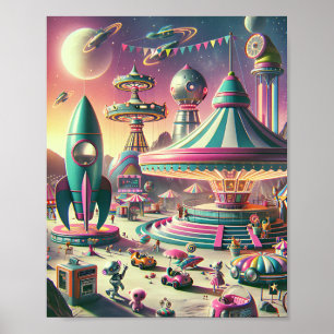 Poster Carnaval Whimsical de l'espace - Rétro-futuriste d